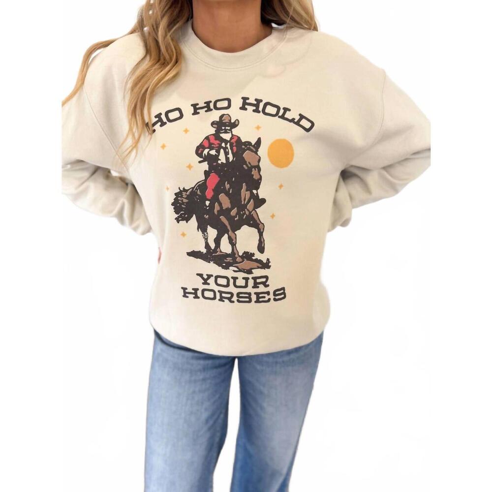 NEW ILLUSTRATED SOCIETY eve ho ho hold your horses vintage sweatshirt in beige